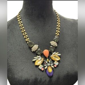 Cara Coutour Jewel Necklace 23" Laurel Goldtone Mixed Rhinestones Colors Signed